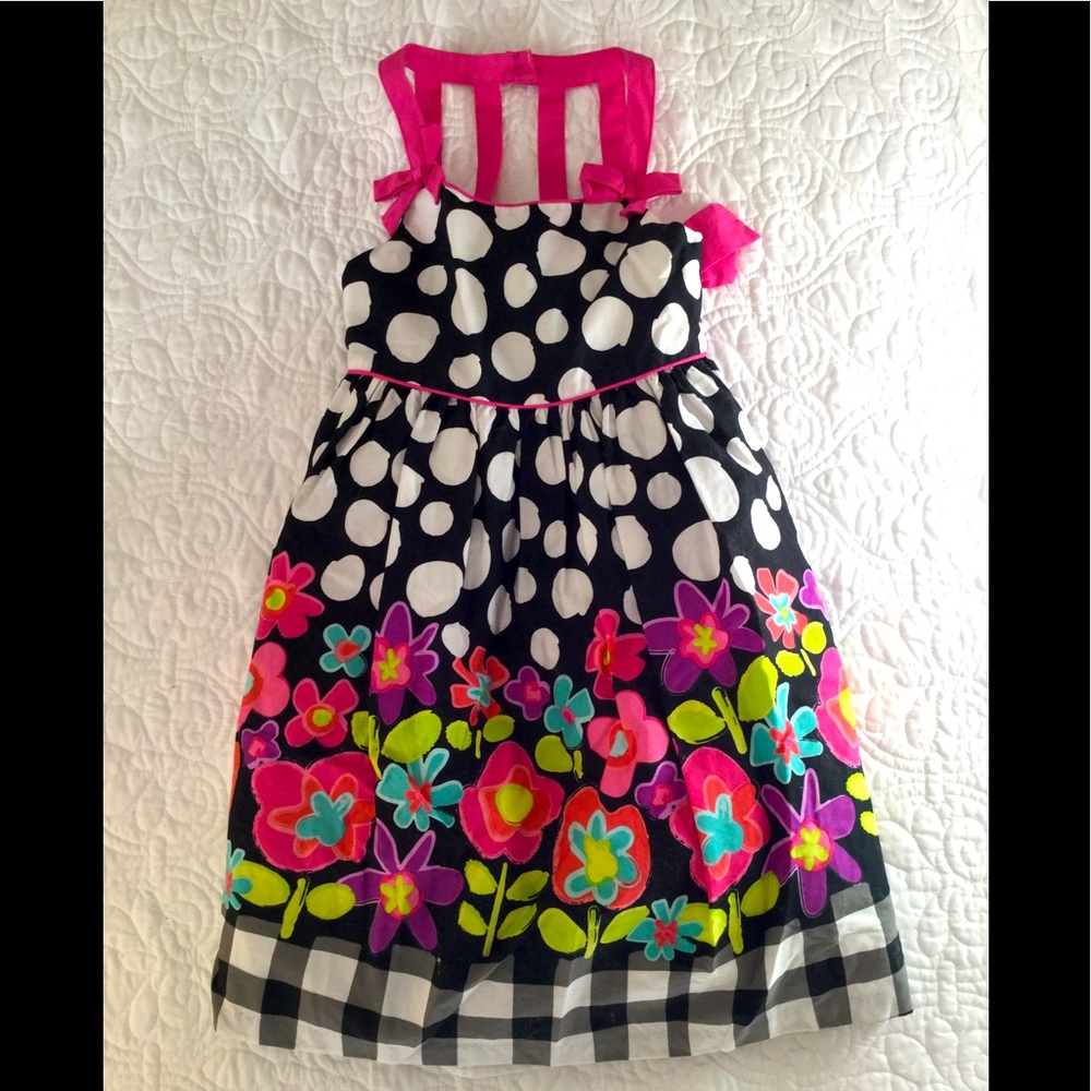 Girls Bonnie Jean Black and White Floral Dress